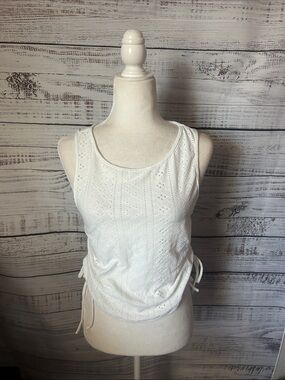 Eyelet Tie-Side Tank Top - White from shein large
